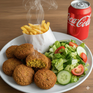 Plato Falafel Combo con Patatas, Ensalada y Coca-Cola