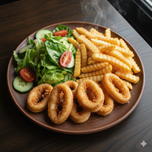 Calamares (6 unidades) con Patatas y Ensalada