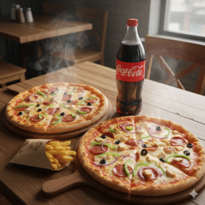 2 Pizzas Grandes/Familiar con Patatas y 2 L Coca-Cola