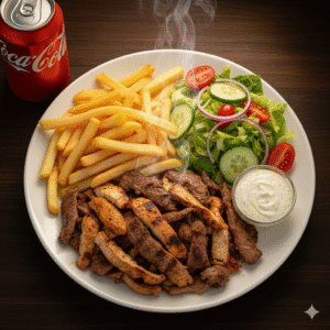 Plato Kebab Combo con Patatas, Ensalada y Coca-Cola